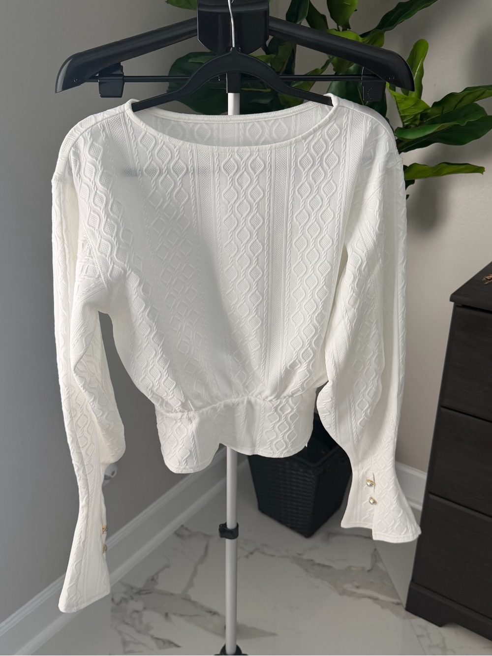 Commense White Textured Long-Sleeve Knit Top
